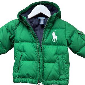 POLO RALPH LAUREN Toddler Jacket 18M Green Down Feather Logo Puffer Kids Coat
